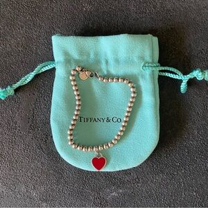 Tiffany & Co. Silver Bracelet with Red Heart Charm